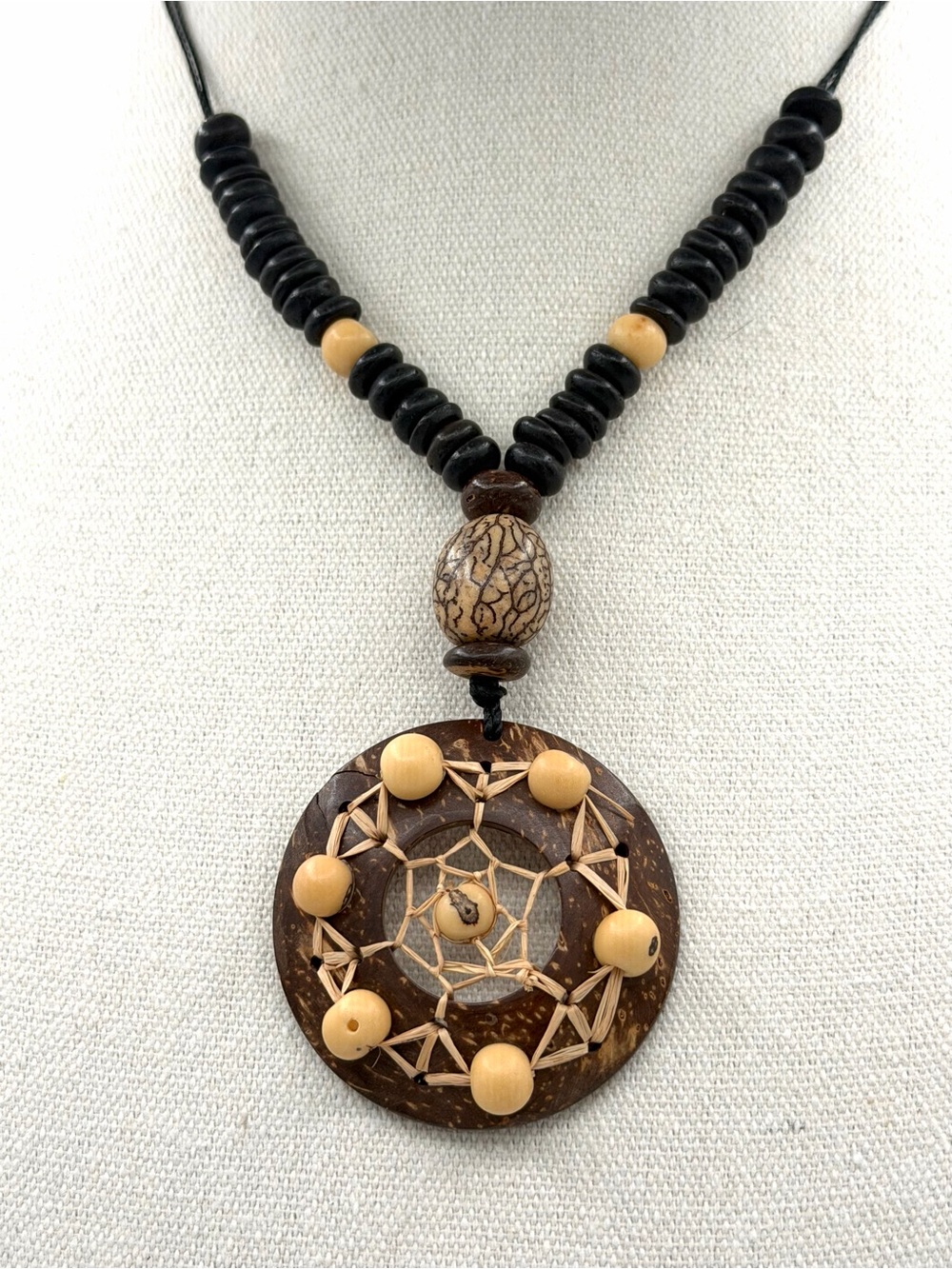 Tropical Island Coconut Shell Wood Beaded Unisex Necklace Jewelry Dream Catcher